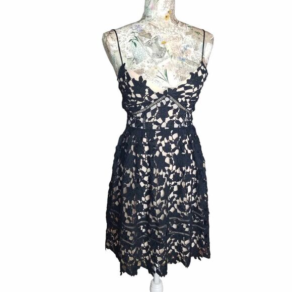 Francesca's Spaghetti Strap Crochet Lace Sheer Little Black Dress Mini - Picture 11 of 11